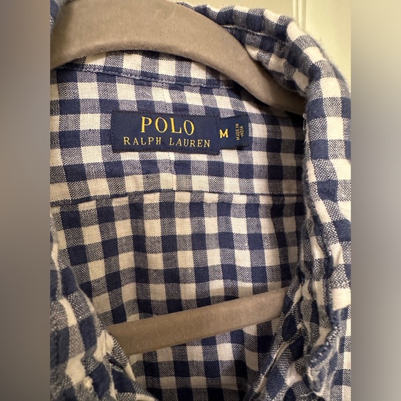 Polo Ralph Lauren Linen Blue Checked Button Down Size Medium - Picture 2 of 2